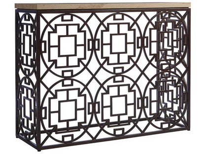Los Altos Ackermann Console Table with Travertine Top and Aged Bronze Base