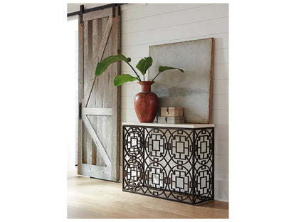Los Altos Ackermann Console Table with Travertine Top and Aged Bronze Base