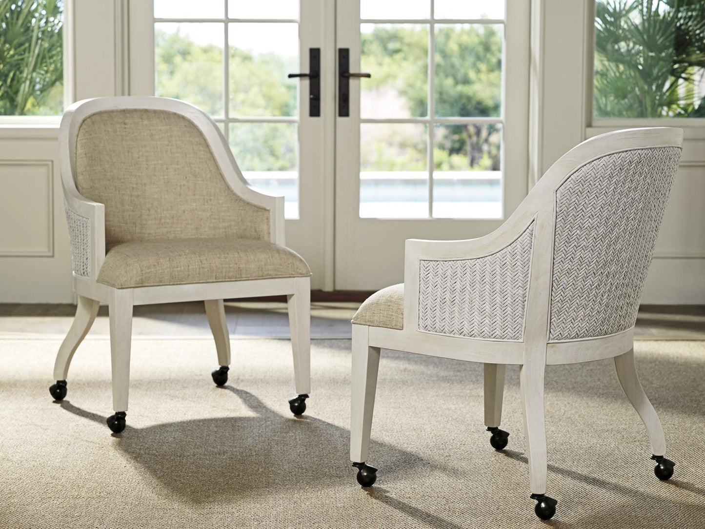 Home Ocean Breeze Bayview Upholstered Dining Armchair with Casters in Caribbean Sands