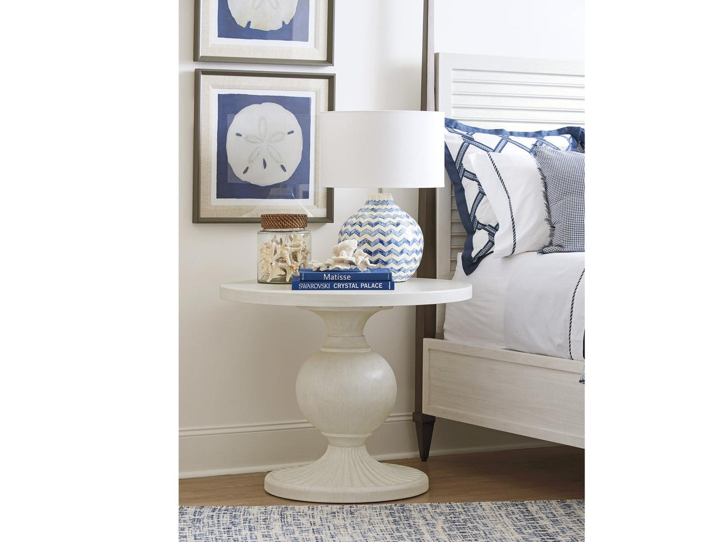 Ocean Breeze Marco Round Center Table in Shell White Wood