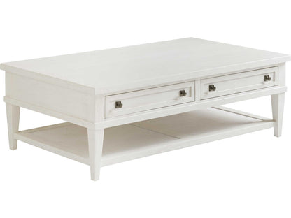 Ocean Breeze Palm Coast Rectangular Coffee Table in Sand with Raffia Shelf