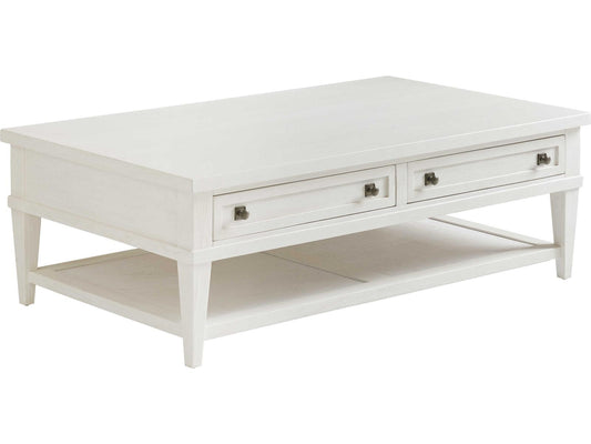 Ocean Breeze Palm Coast Rectangular Coffee Table in Sand with Raffia Shelf