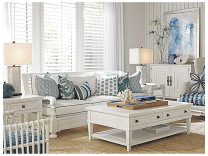 Ocean Breeze Palm Coast Rectangular Coffee Table in Sand with Raffia Shelf