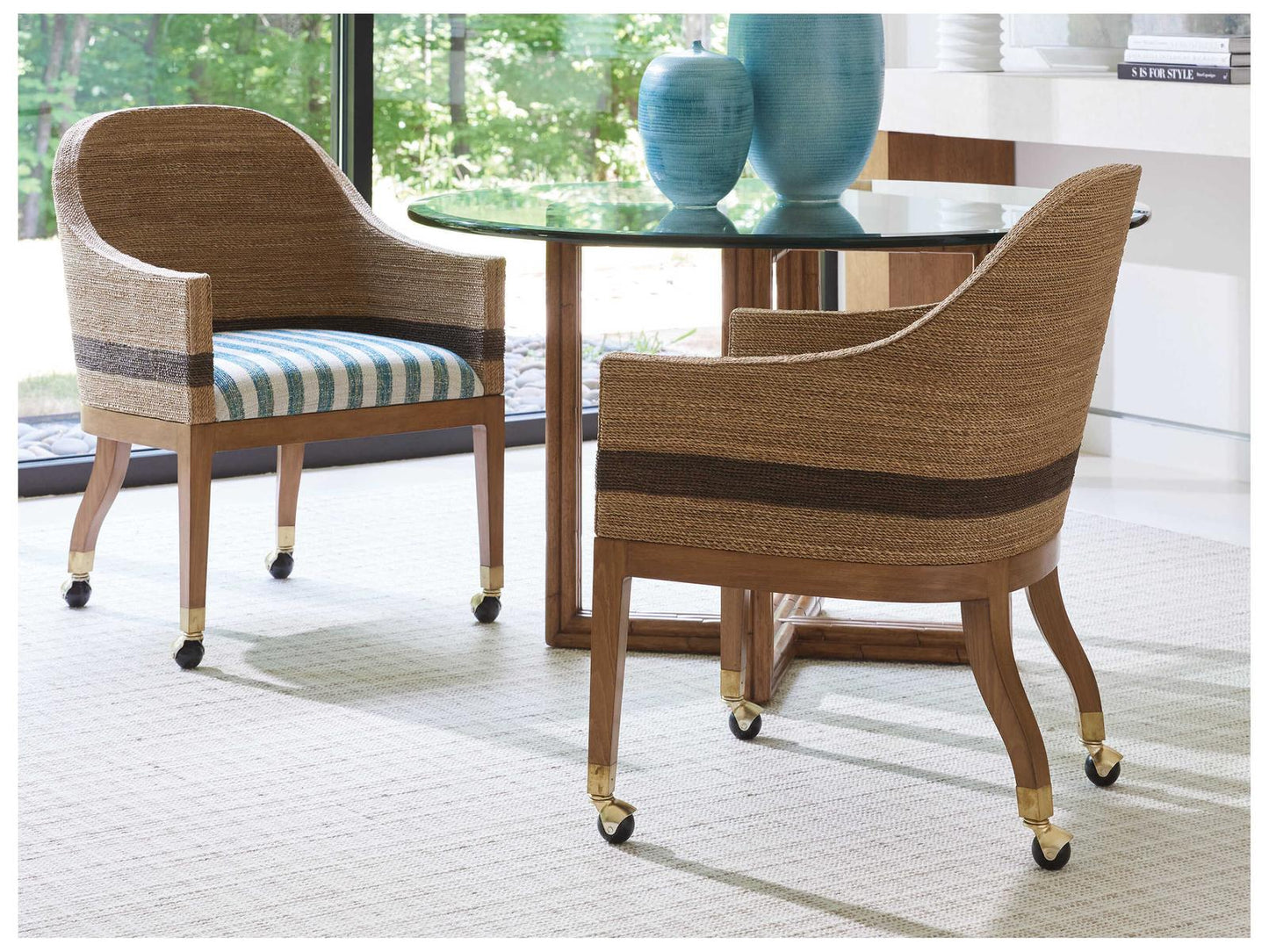 Palm Desert Dorian Woven Dining Arm Chair in Sundrenched Sierra Tan