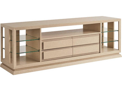 Sunset Key Carson Media Console in Sand Drift and Shadow Finish