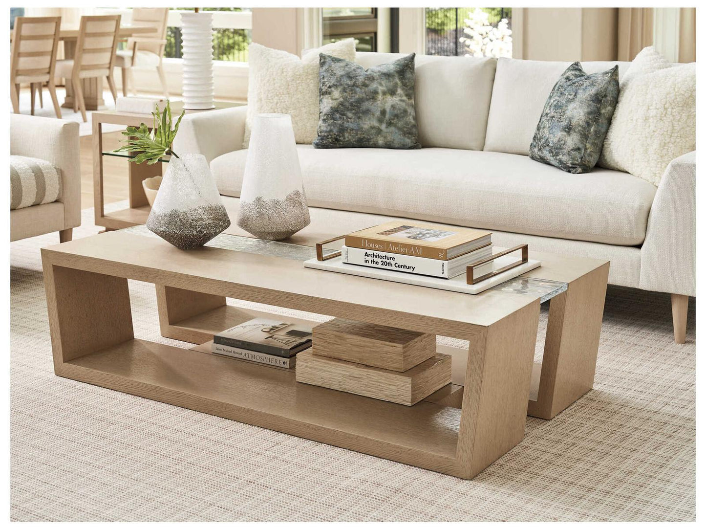 Sunset Key Fischer Rectangular Coffee Table with Wavy Glass