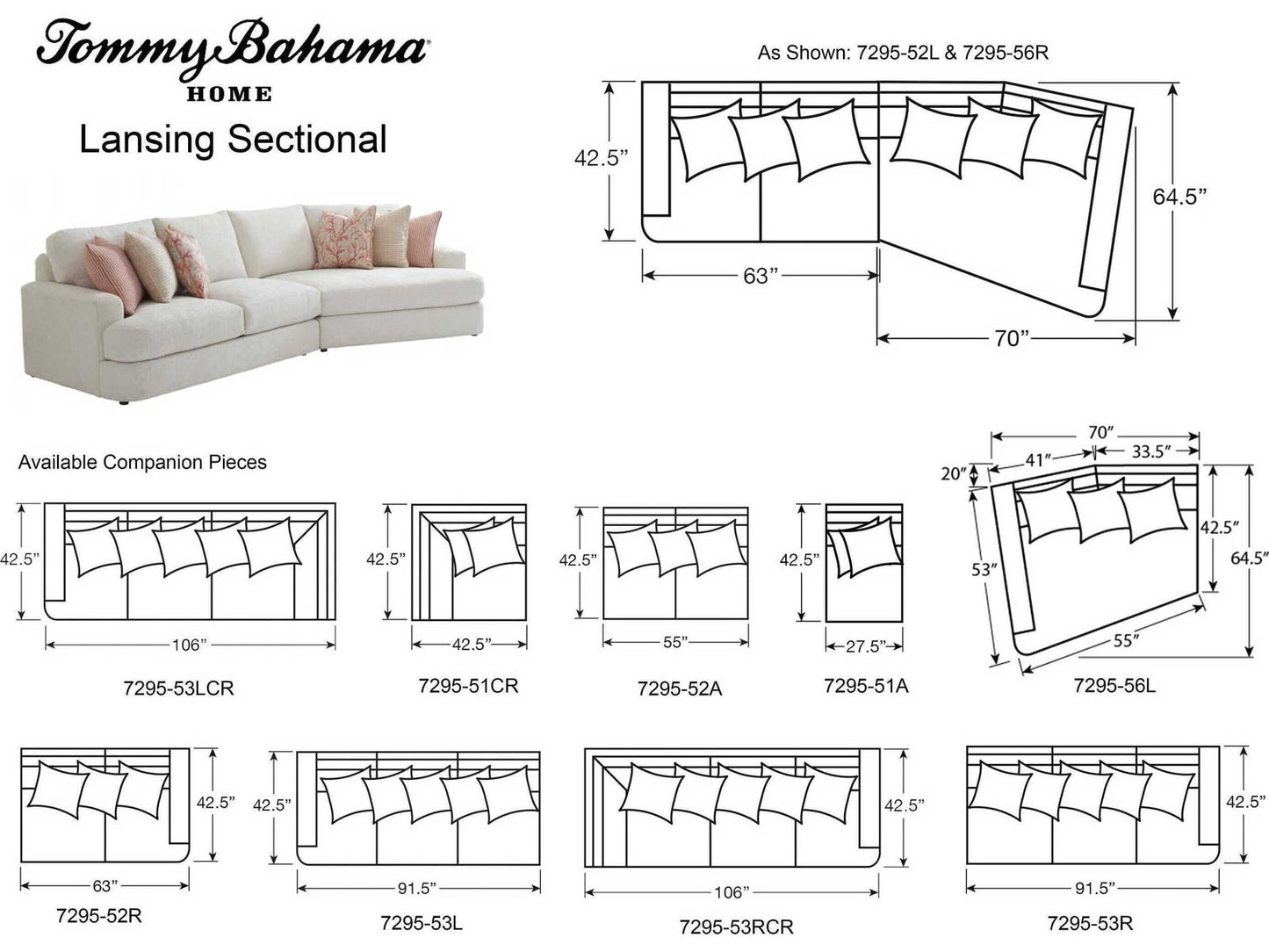 Palm Desert White Upholstered Right Arm Facing Lansing Sectional Sofa