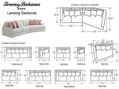 Palm Desert White Upholstered Right Arm Facing Lansing Sectional Sofa