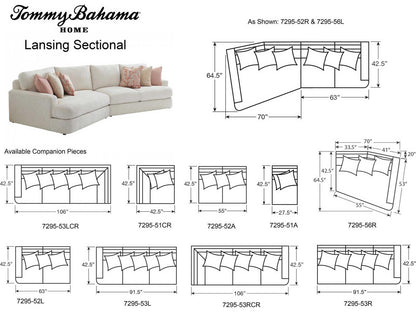 Palm Desert White Upholstered LAF Lansing Sectional Sofa