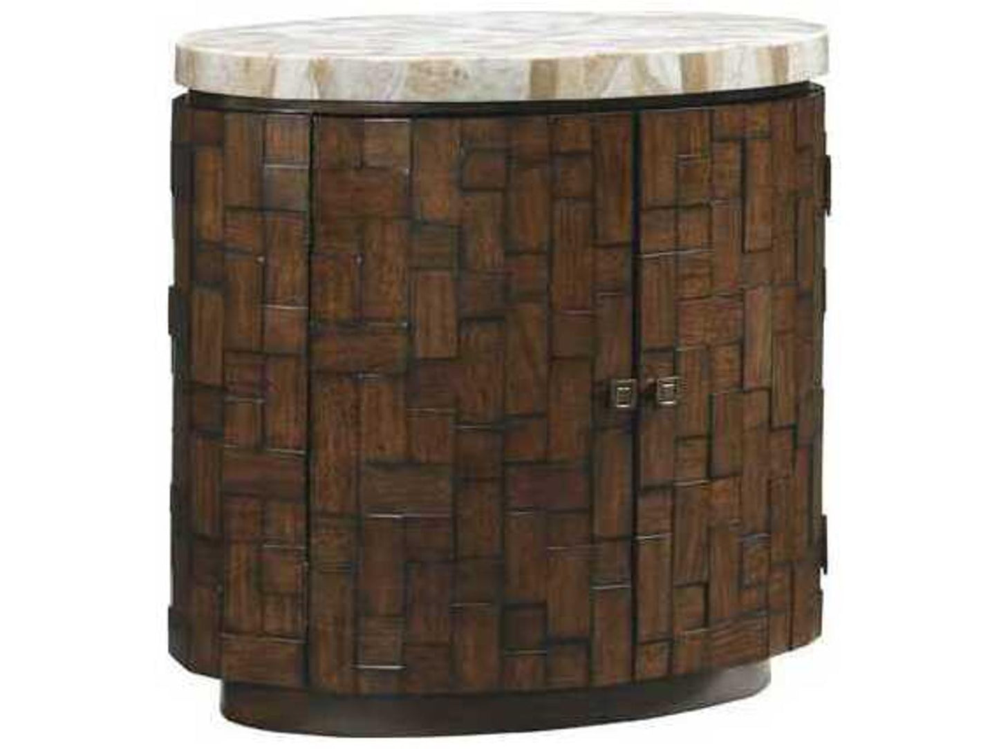 Island Fusion Banyan Oval Accent Table with Stone Top and Dark Walnut Finish