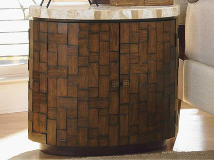 Island Fusion Banyan Oval Accent Table with Stone Top and Dark Walnut Finish