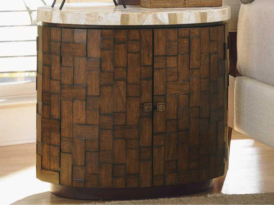 Island Fusion Banyan Oval Accent Table with Stone Top and Dark Walnut Finish