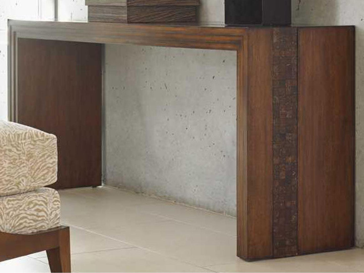 Home Island Fusion Turtle Island Console Table in Dark Walnut