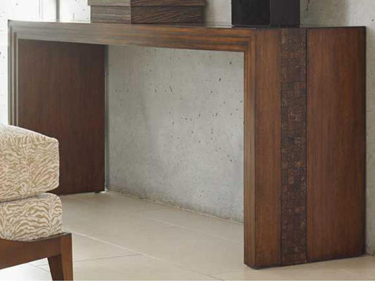 Home Island Fusion Turtle Island Console Table in Dark Walnut