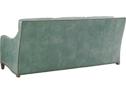 Twin Palms Koko 3-Seat Blue Leather Sofa with Old Brass Nailhead Trim