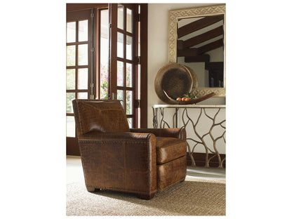 Stirling Park Leather Swivel Accent Chair in Brown with Nailhead Trim
