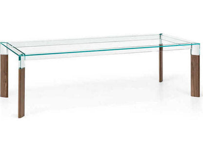 Perseo Rectangle Extra Clear Glass Dining Table with Customizable Wood Legs