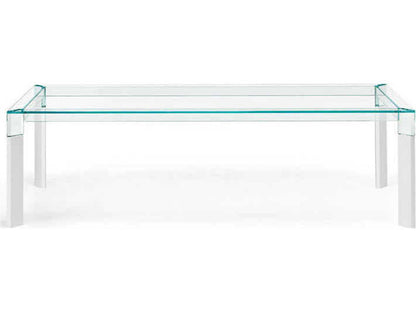 Perseo Rectangle Extra Clear Glass Dining Table with Customizable Wood Legs