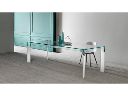 Perseo Rectangle Extra Clear Glass Dining Table with Customizable Wood Legs