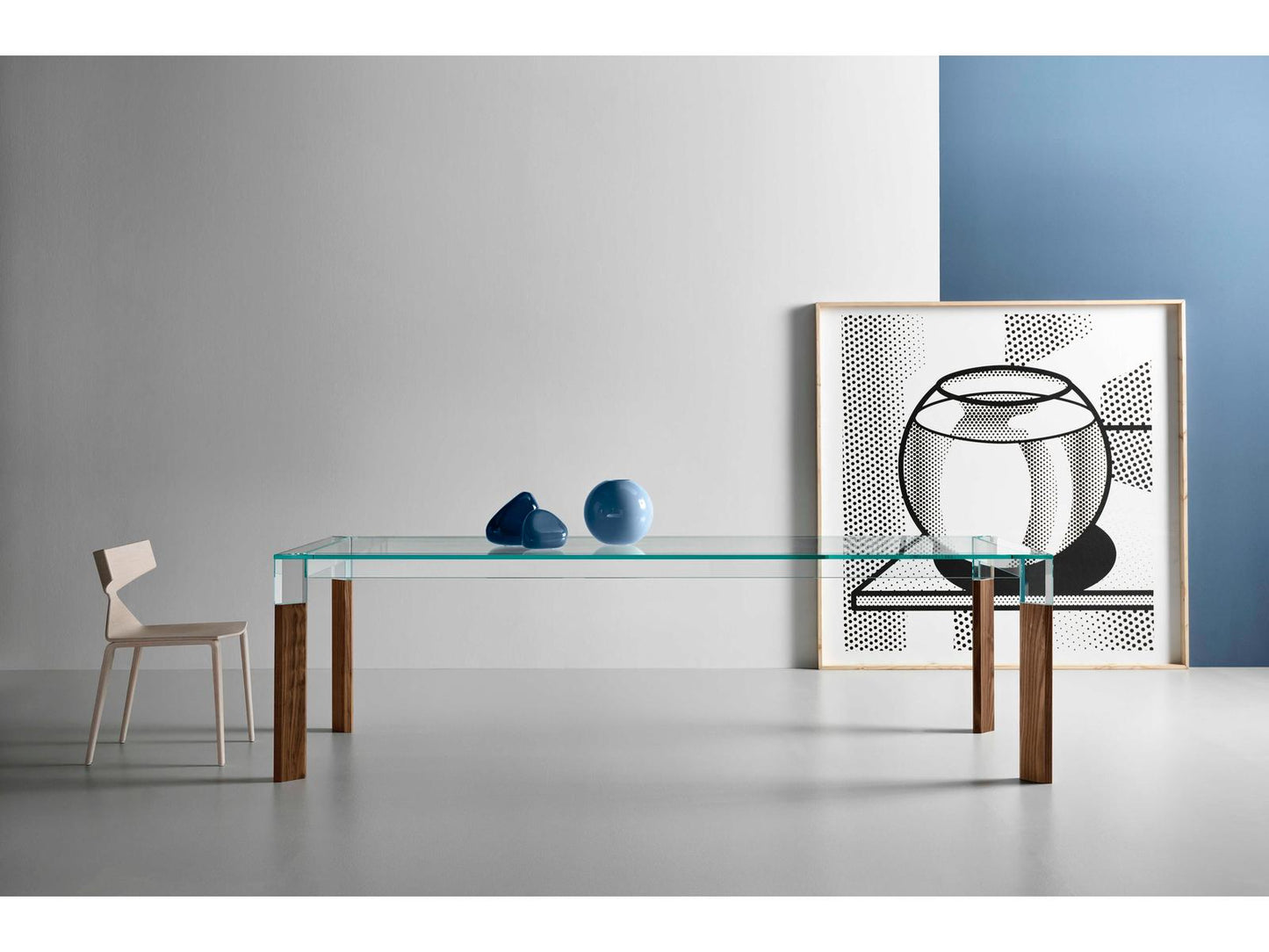 Perseo Rectangle Extra Clear Glass Dining Table with Customizable Wood Legs