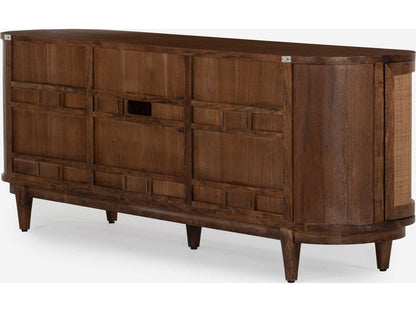 Canggu 84-Inch Media Stand Porto Dark Finish with Woven Cane Doors