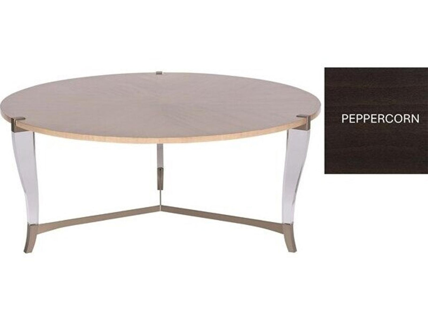 Clarion Round Coffee Table in Peppercorn Finish with Bronze Accents