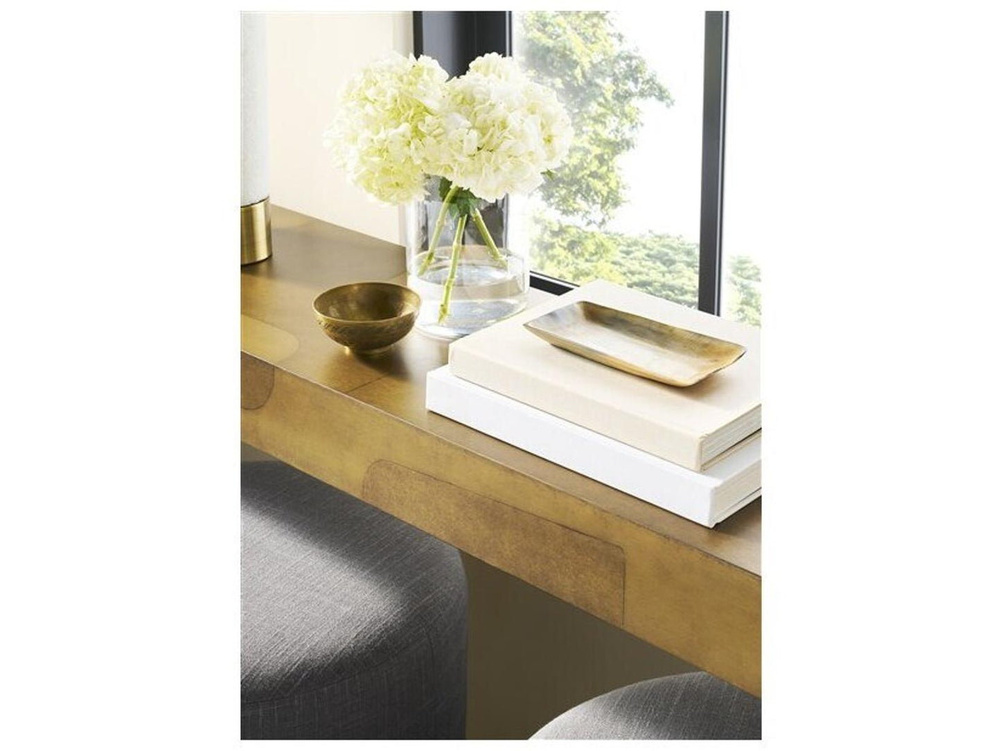 Calder Rectangular Wood Console Table with Dual Tone Brass Finish