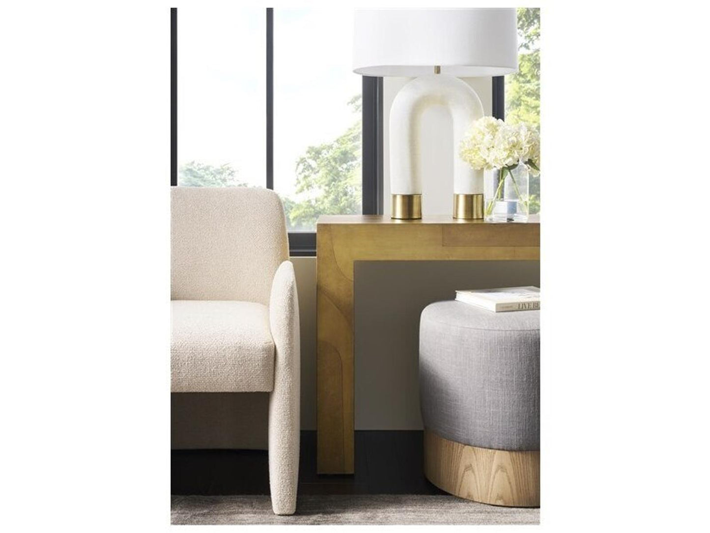 Calder Rectangular Wood Console Table with Dual Tone Brass Finish