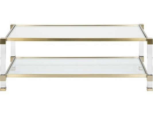 New Field Rectangular Glass Coffee Table with Satin Brass