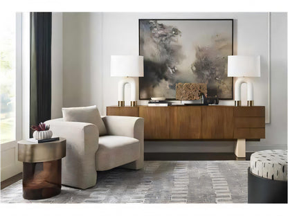 Edge Buffet in Camel with Travertine Base and Satin Brass Accents