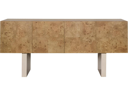 Edge Buffet in Camel with Travertine Base and Satin Brass Accents
