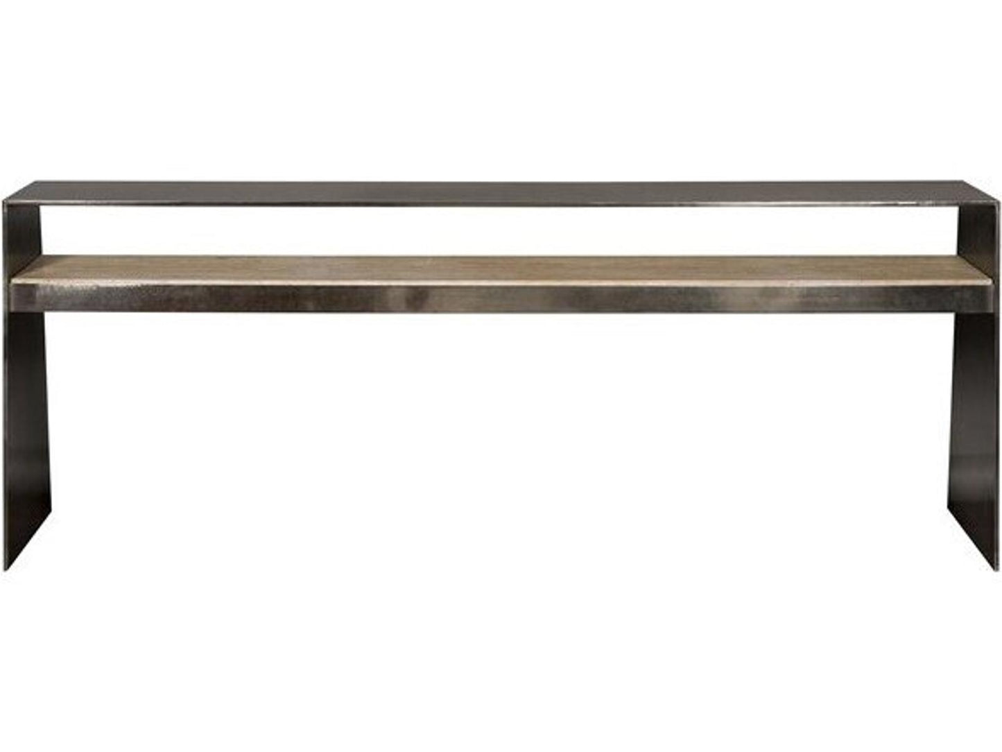 Hadley Rectangular Console Table in Antique Silver Steel and Travertine