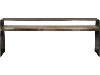 Hadley Rectangular Console Table in Antique Silver Steel and Travertine
