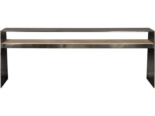 Hadley Rectangular Console Table in Antique Silver Steel and Travertine
