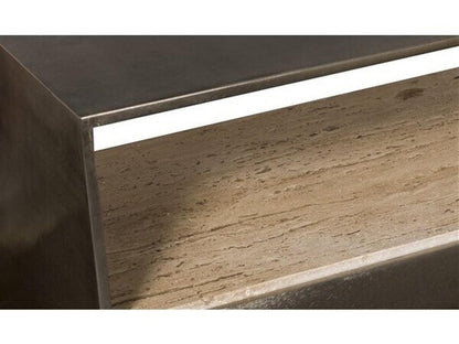Hadley Rectangular Console Table in Antique Silver Steel and Travertine