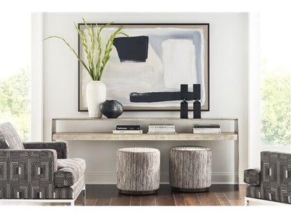Hadley Rectangular Console Table in Antique Silver Steel and Travertine