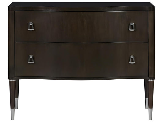 Lillet Two-Drawer Nightstand in Merino Shadow with Polished Nickel Hardware