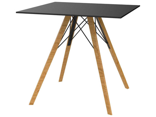 Faz Wood Square Dining Table Black Top with Beech Wood Legs