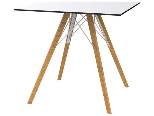 Faz Wood Square Plastic Dining Table in Black with Beech Wood Legs