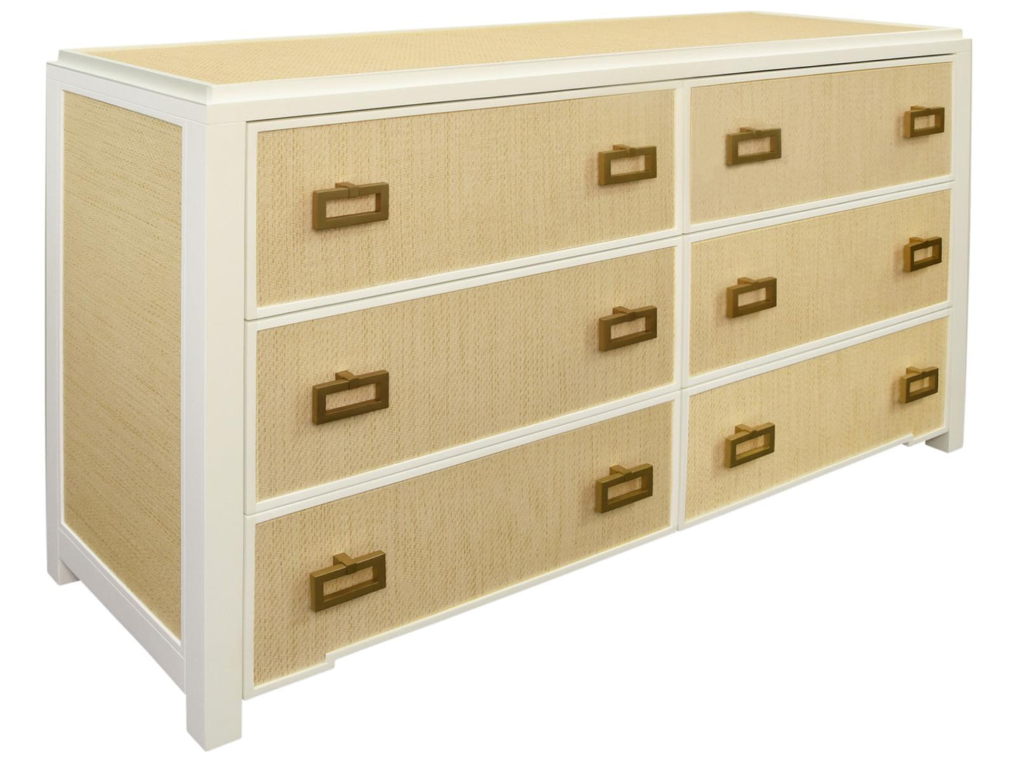 Atticus 6-Drawer Dresser with Matte White Lacquer and Natural Grasscloth