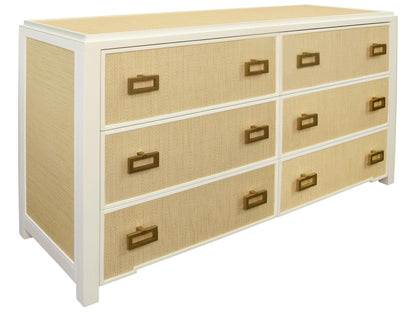 Atticus 6-Drawer Dresser with Matte White Lacquer and Natural Grasscloth