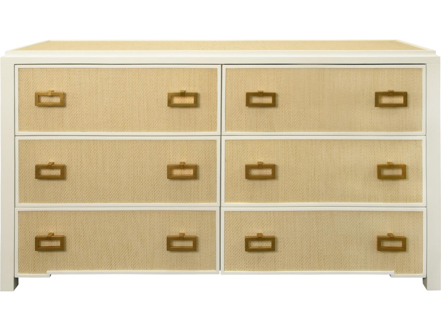 Atticus 6-Drawer Dresser with Matte White Lacquer and Natural Grasscloth