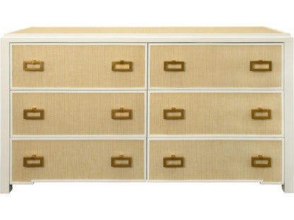 Atticus 6-Drawer Dresser with Matte White Lacquer and Natural Grasscloth
