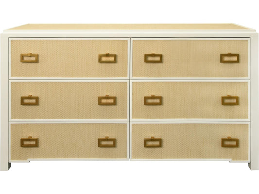 Atticus 6-Drawer Dresser with Matte White Lacquer and Natural Grasscloth