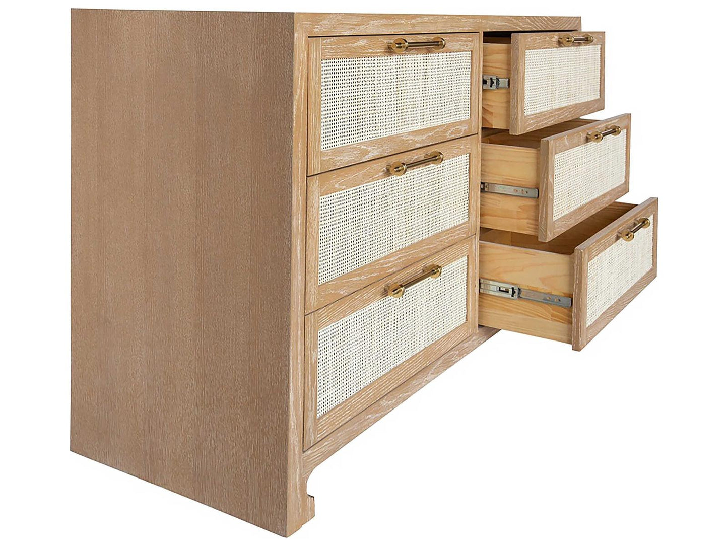 Carla 6-Drawer Dresser with Cerused Oak and Cane