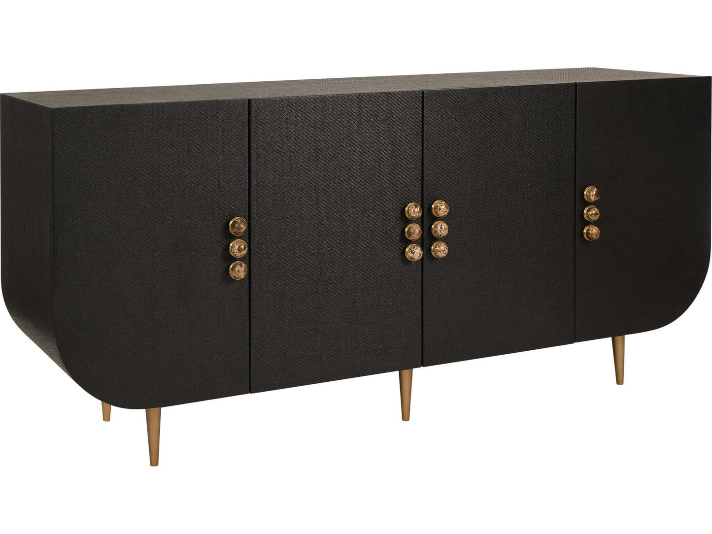 Deluca 4-Door Buffet with Curved Corners in Black Grasscloth