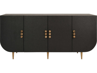 Deluca 4-Door Buffet with Curved Corners in Black Grasscloth