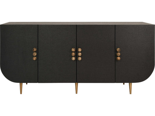 Deluca 4-Door Buffet with Curved Corners in Black Grasscloth