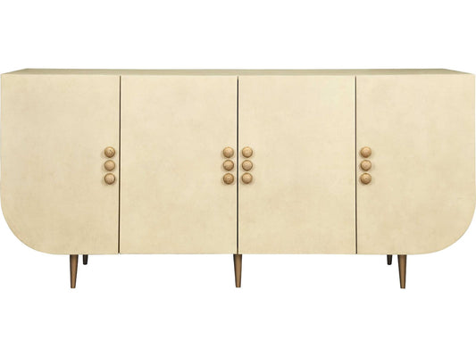 DeLuca Four Door Buffet in Faux Parchment with Natural Stone Hardware