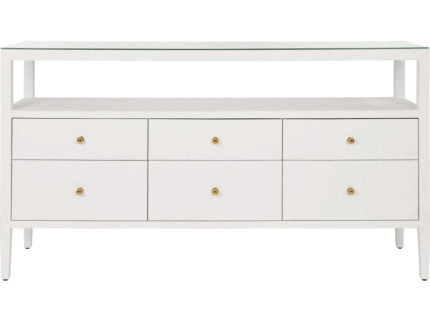 Jordan 6-Drawer Console with Open Shelf in Textured White Linen